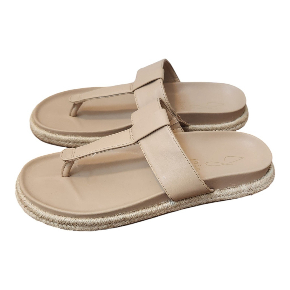 Joie Nacho Tan Faux Leather Boho Espadrille Thong T-Strap Jute Sandals Size 8 - Picture 3 of 12